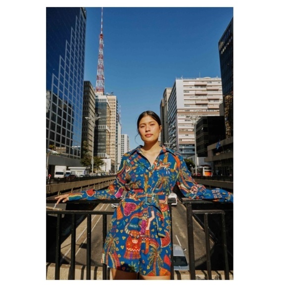 Farm RIO FOLK PARTY BELTED ROMPER. - Picture 1 of 5